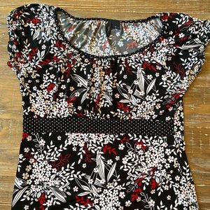 NEW DIRECTIONS Womens Short Sleeve Black Floral Top XL